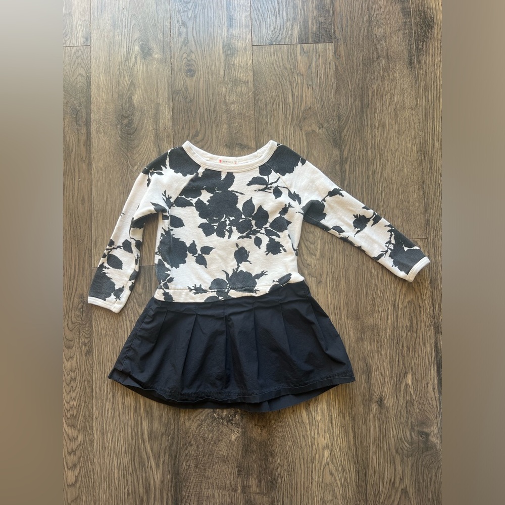 Crewcuts - Black and Cream Flowered Dress - Size 3